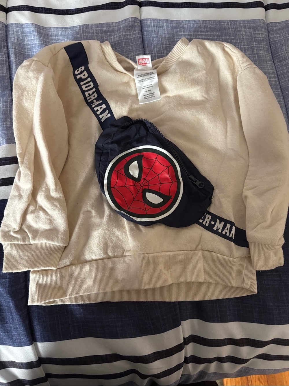 Marvel Kids Beige Sweatshirt with Navy Spider-Man Crossbody Bag